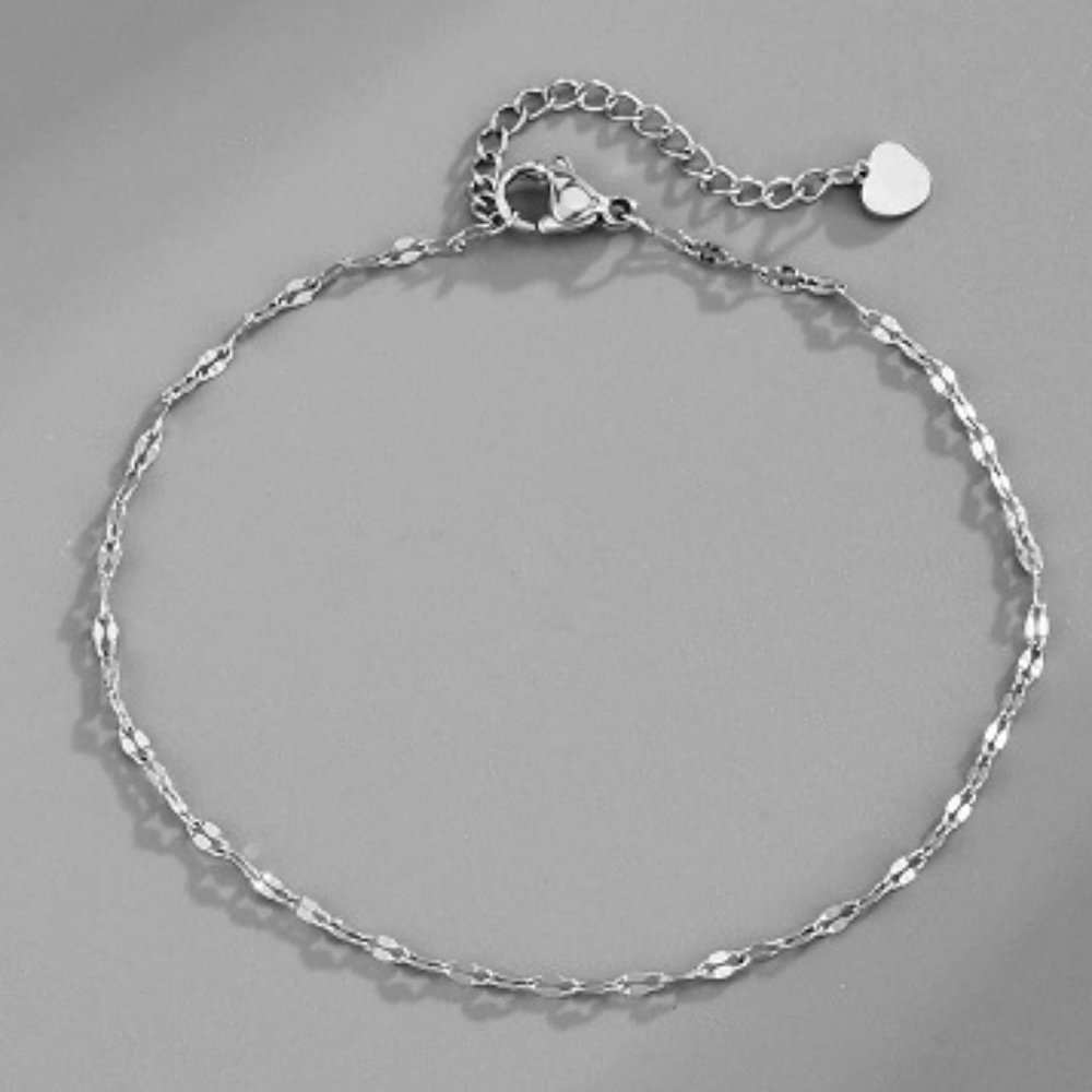 Stainless Steel Silver Colored Anklet with Simple Chain